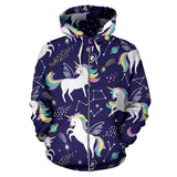 Hand Drawn Cute Unicorn Star Planet Zip Up Hoodie