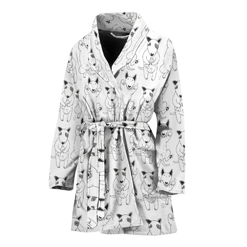Bull Terrier Pattern Print Design 02 Women's Bathrobe
