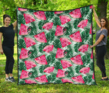 Watermelons Tropical Palm Leaves Pattern Premium Quilt