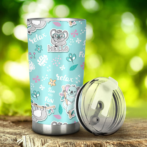 Cute Koalas Blue Background Pattern Tumbler