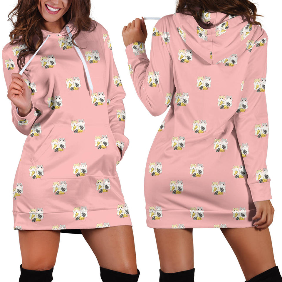 Cute Hamster Cheese Pattern Pink Background Women'S Hoodie Dress