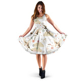 Beautiful Japanese Cranes Pattern Sleeveless Midi Dress