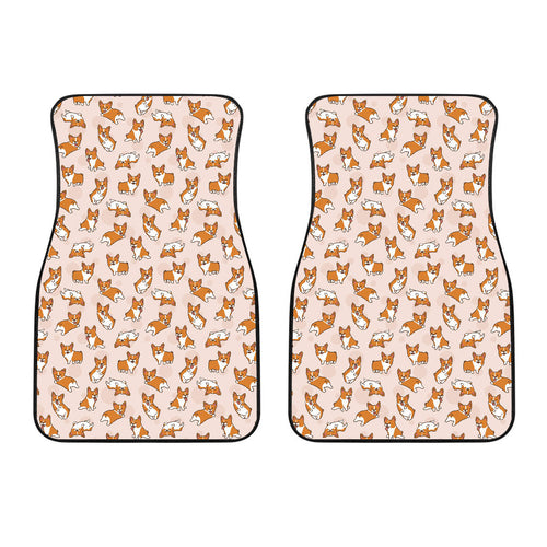 Cute Corgis Pattern Pink Background Front Car Mats