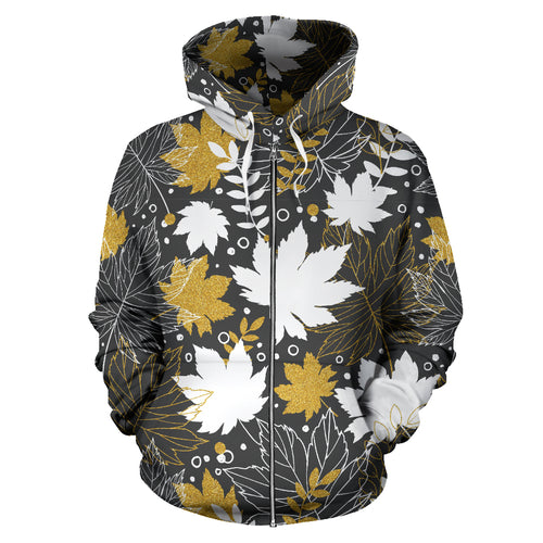 Beautiful Gold Autumn Maple Leaf Pattern Zip Up Hoodie