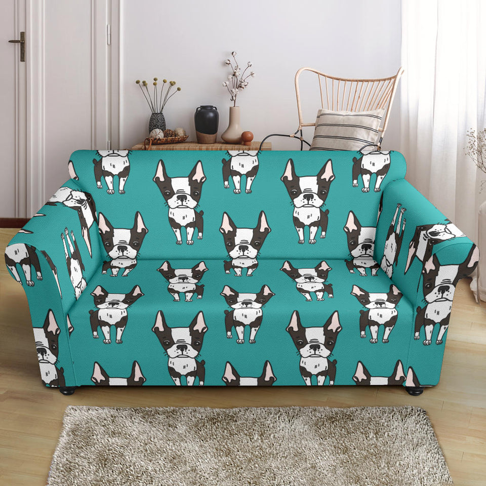 Hand Drawn Boston Terrier Dog Pattern Loveseat Couch Slipcover