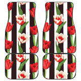 Red And White Tulips Pattern Front And Back Car Mats