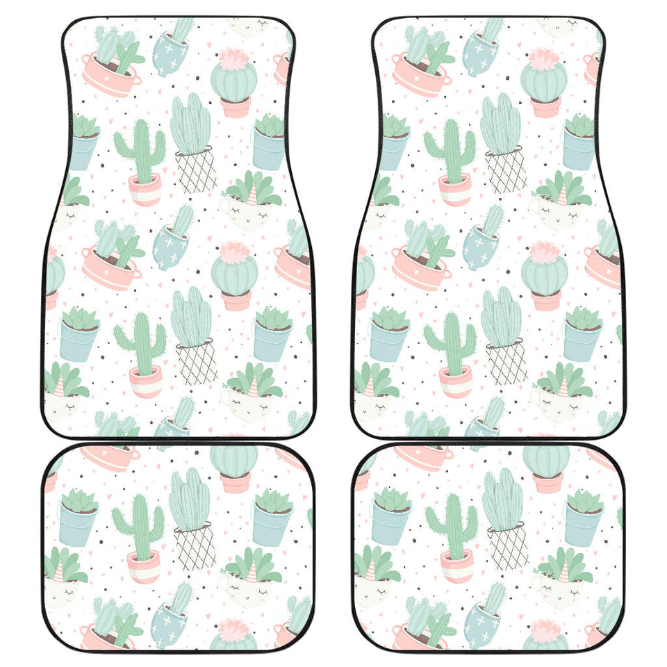 Pastel Color Cactus Pattern  Front And Back Car Mats
