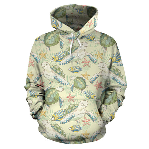 Hand Drawn Sea Turtle Fish Pattern Men Women Pullover Hoodie