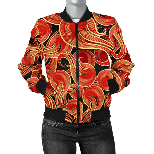 Fire Flame Pattern Women'S Bomber Jacket