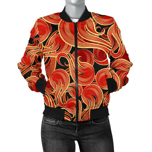 Fire Flame Pattern Women'S Bomber Jacket
