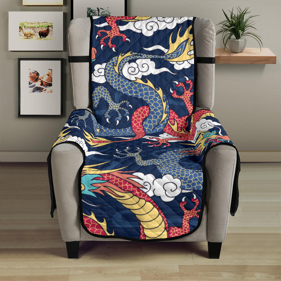 Blue red dragon cloud pattern Chair Cover Protector