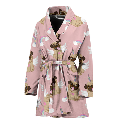 Cute Unicorn Pug Pattern Women'S Bathrobe