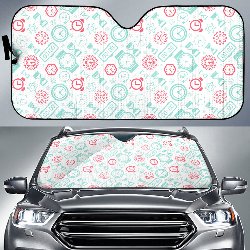 Clock Time Pattern Blackground Car Sun Shade