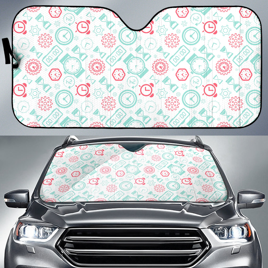 Clock Time Pattern Blackground Car Sun Shade