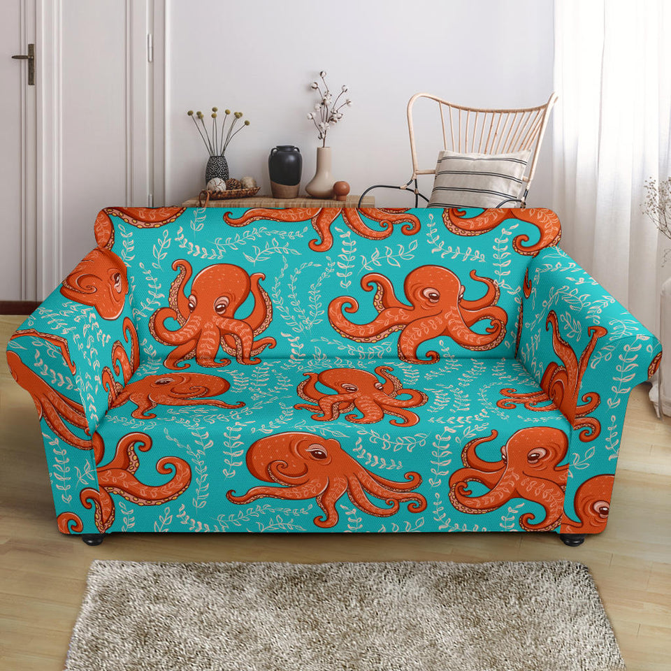 Octopus Turquoise Background Loveseat Couch Slipcover