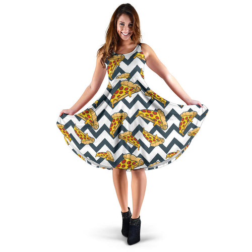Pizza Design Pattern Sleeveless Midi Dress