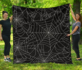 Spider Web Pattern Black Background White Cobweb Premium Quilt