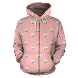 Cute Hamster Cheese Pattern Pink Background Zip Up Hoodie