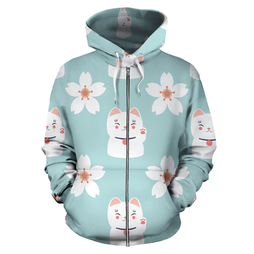 Maneki Neko Cat Sakura Zip Up Hoodie