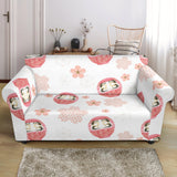 Daruma Japanese Wooden Doll Cherry Blossom Flower Pattern Loveseat Couch Slipcover