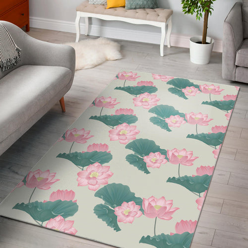 Pink Lotus Waterlily Leaves Pattern Area Rug
