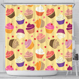 Cake Cupcake Heart Cherry Pattern Shower Curtain Fulfilled In US