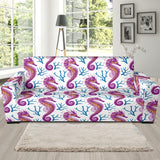 Purple Seahorse Blue Coral Pattern Sofa Slipcover