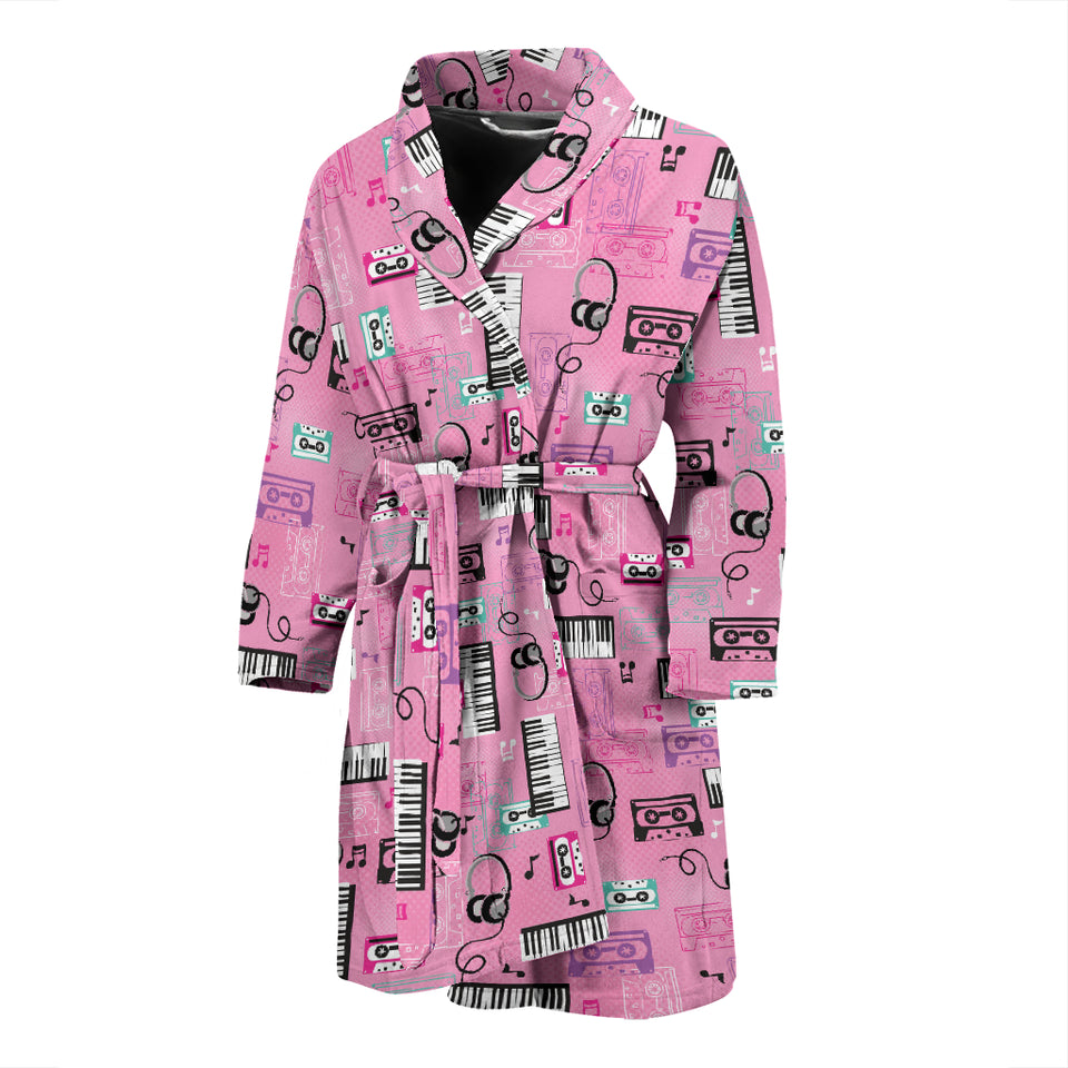 Piano Pattern Print Design 01 Men's Bathrobe