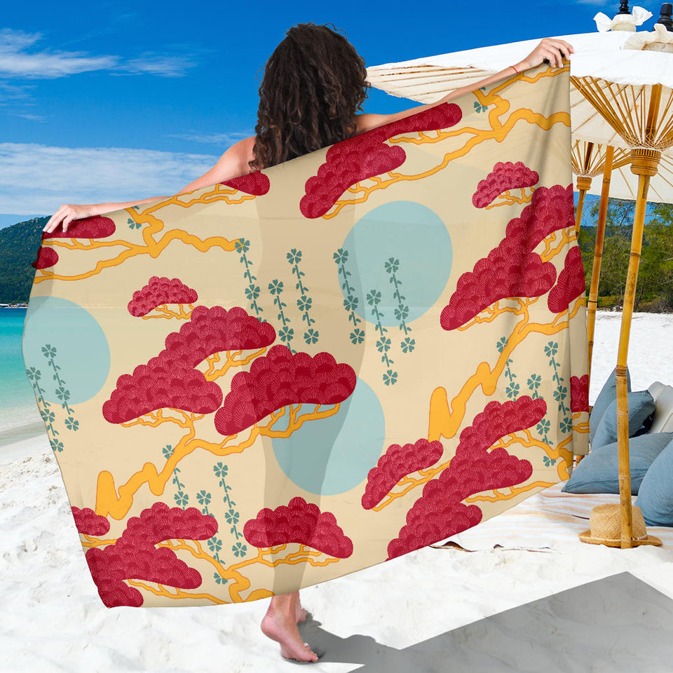 Red Bonsai Gray Sun Japanese Pattern Sarong