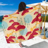 Red Bonsai Gray Sun Japanese Pattern Sarong