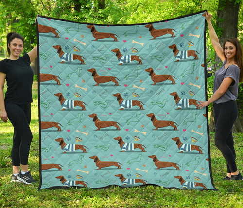 Dachshund Decorative Background Premium Quilt