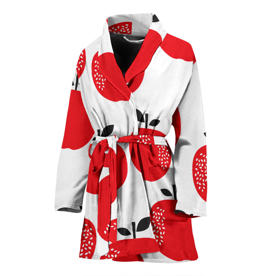 Red Apples White Background Women'S Bathrobe