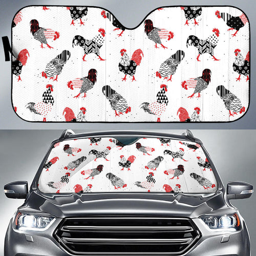 Cool Rooster Chicken Cock Floral Ornament Background Car Sun Shade