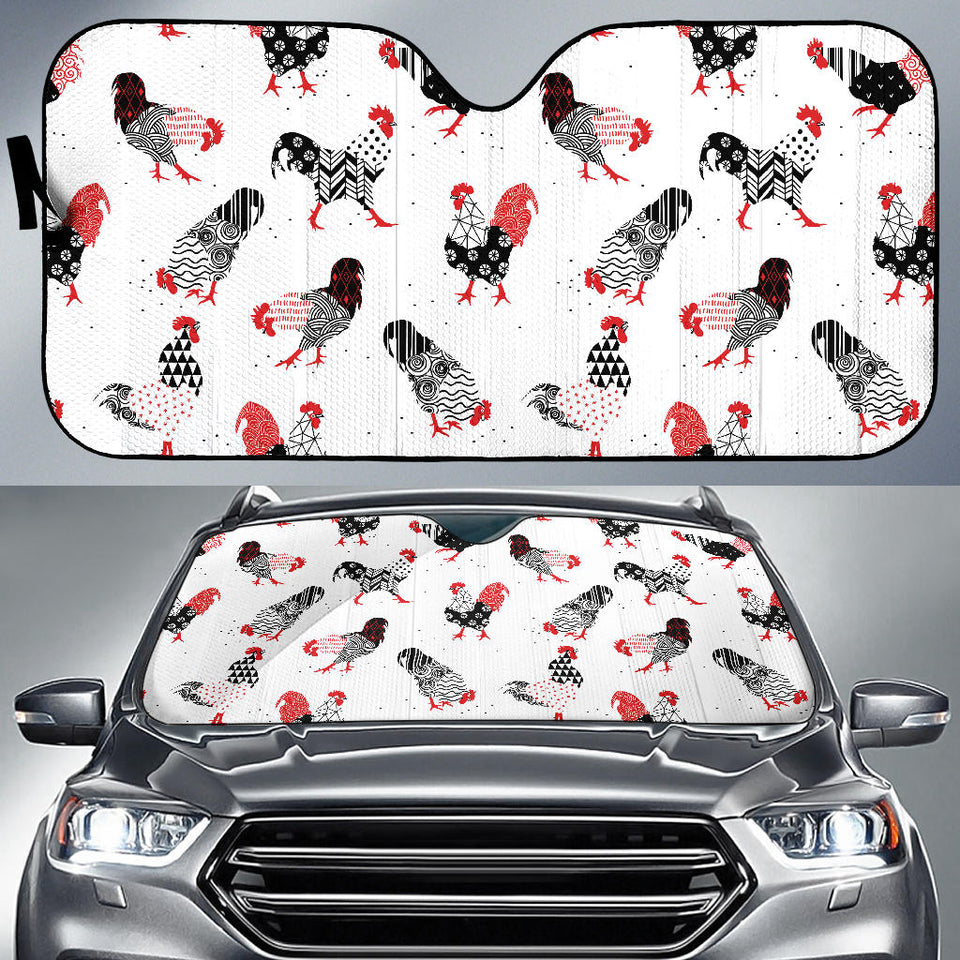 Cool Rooster Chicken Cock Floral Ornament Background Car Sun Shade
