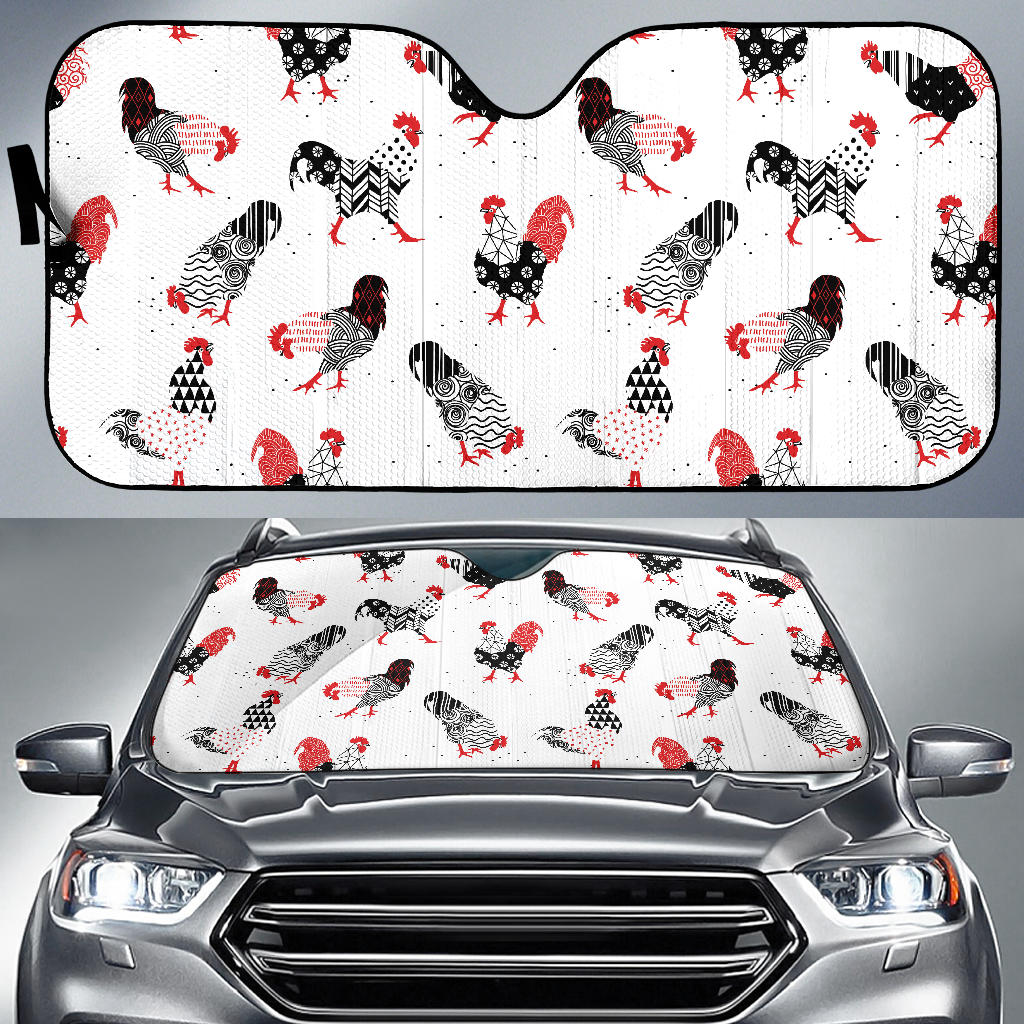 Cool Rooster Chicken Cock Floral Ornament Background Car Sun Shade