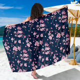 Pink Sakura Cherry Blossom Blue Background Sarong