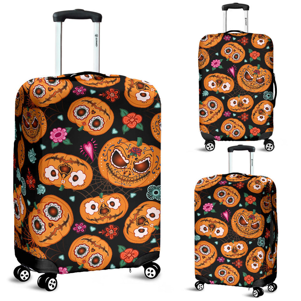 Pumpkin Flowers Spiderweb Halloween Theme Luggage Covers