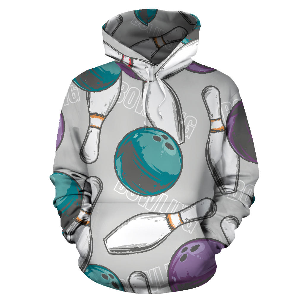 Bowling Ball And Pin Gray Background Men Women Pullover Hoodie