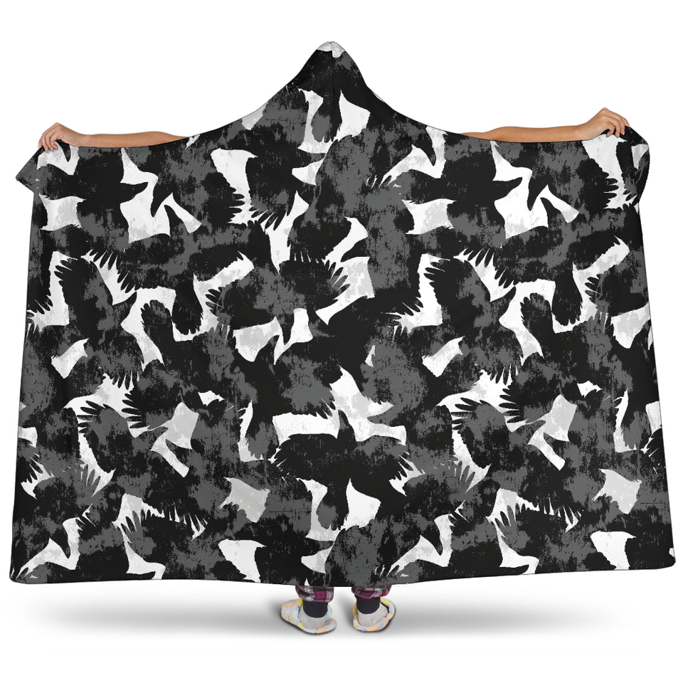 Crow Illustration Pattern Hooded Blanket