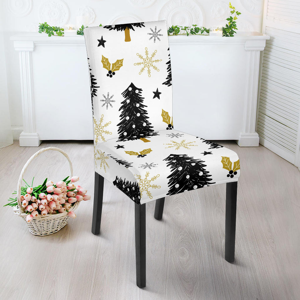 Christmas Tree Holly Snow Star Pattern Dining Chair Slipcover