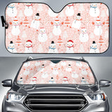 Cute Snowman Christmas Tree Snowpink Background Car Sun Shade