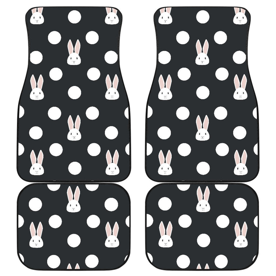 Cute White Rabbit Polka Dots Black Background Front And Back Car Mats