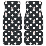 Cute White Rabbit Polka Dots Black Background Front And Back Car Mats