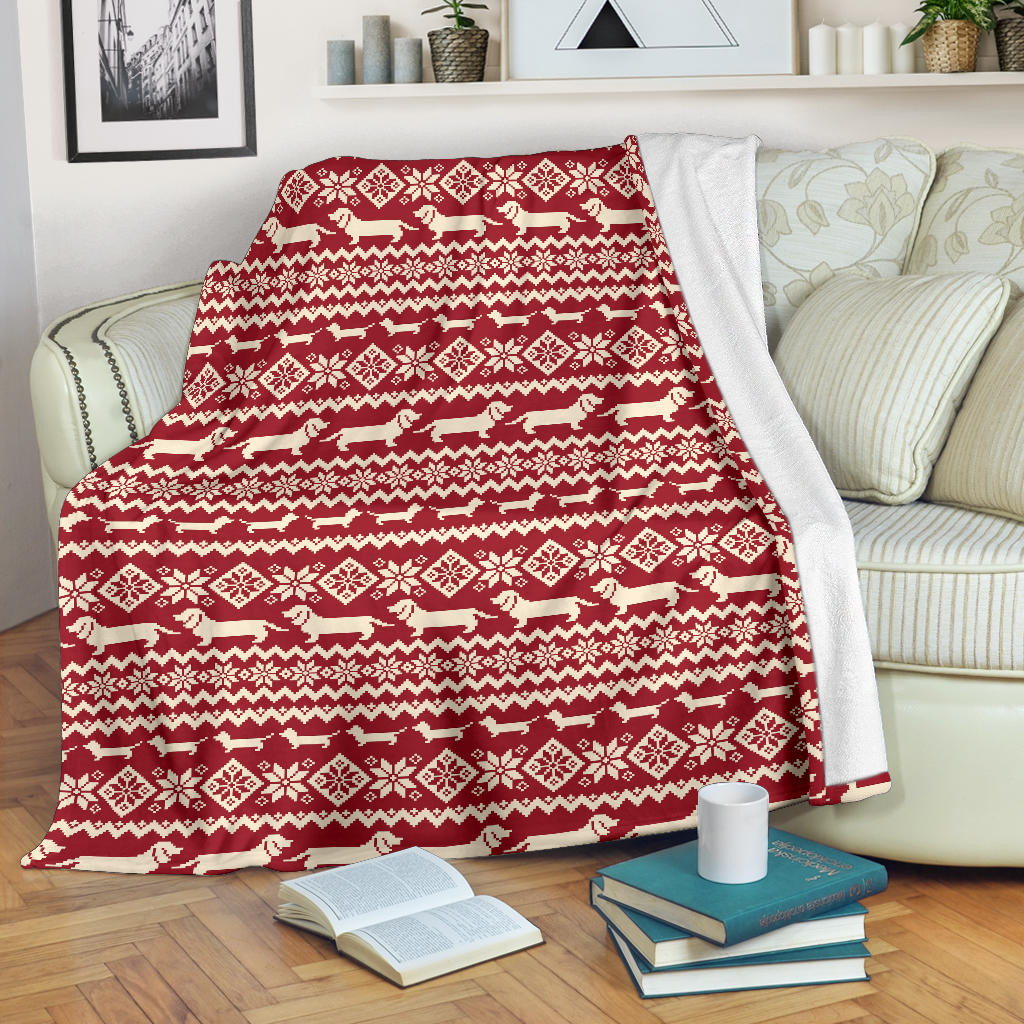 Dachshund Nordic Pattern Premium Blanket