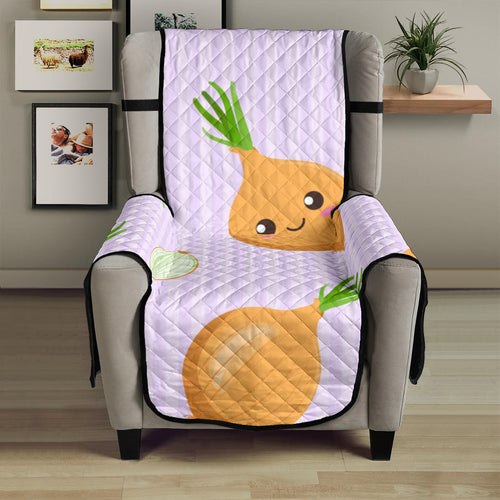 cute onions smiling faces purple background Chair Cover Protector