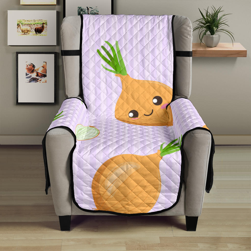 cute onions smiling faces purple background Chair Cover Protector