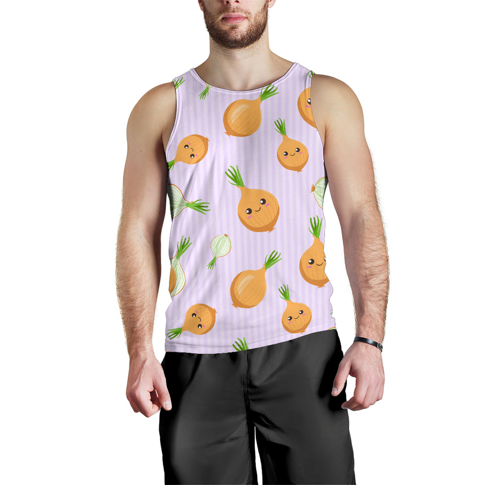 cute onions smiling faces purple background Men Tank Top