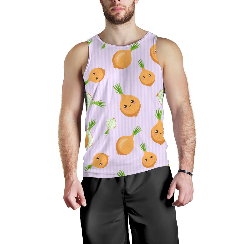 cute onions smiling faces purple background Men Tank Top