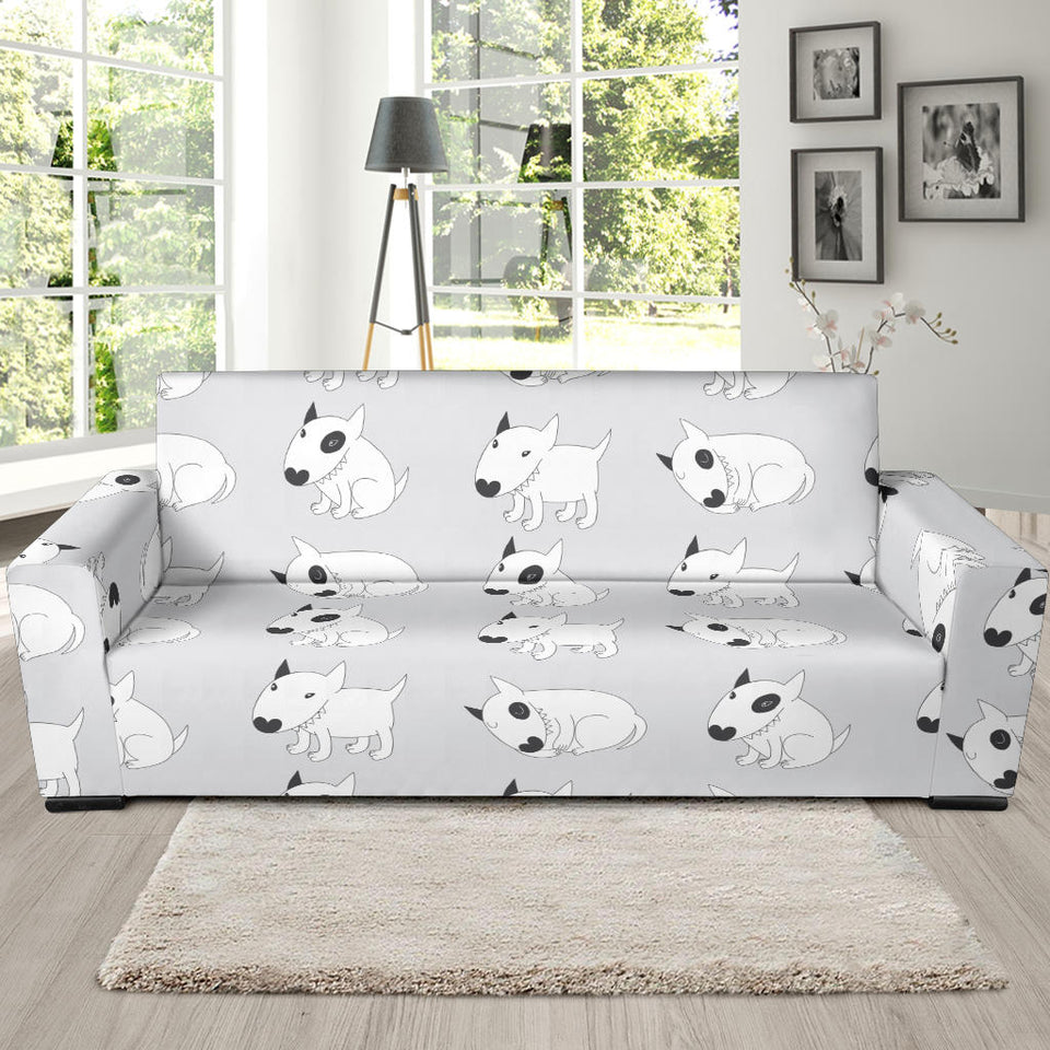 Bull Terrier Pattern Print Design 01 Sofa Slipcover