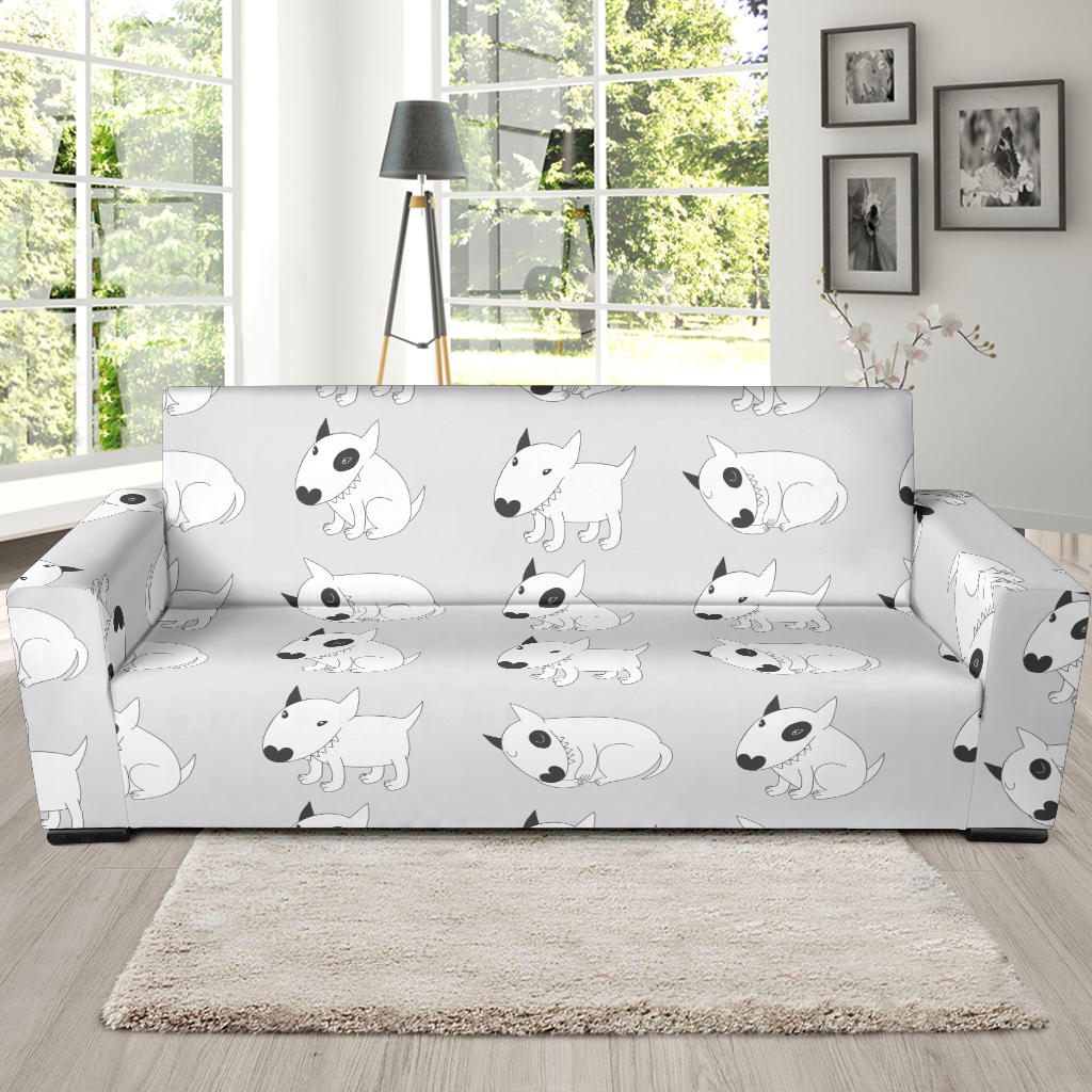Bull Terrier Pattern Print Design 01 Sofa Slipcover